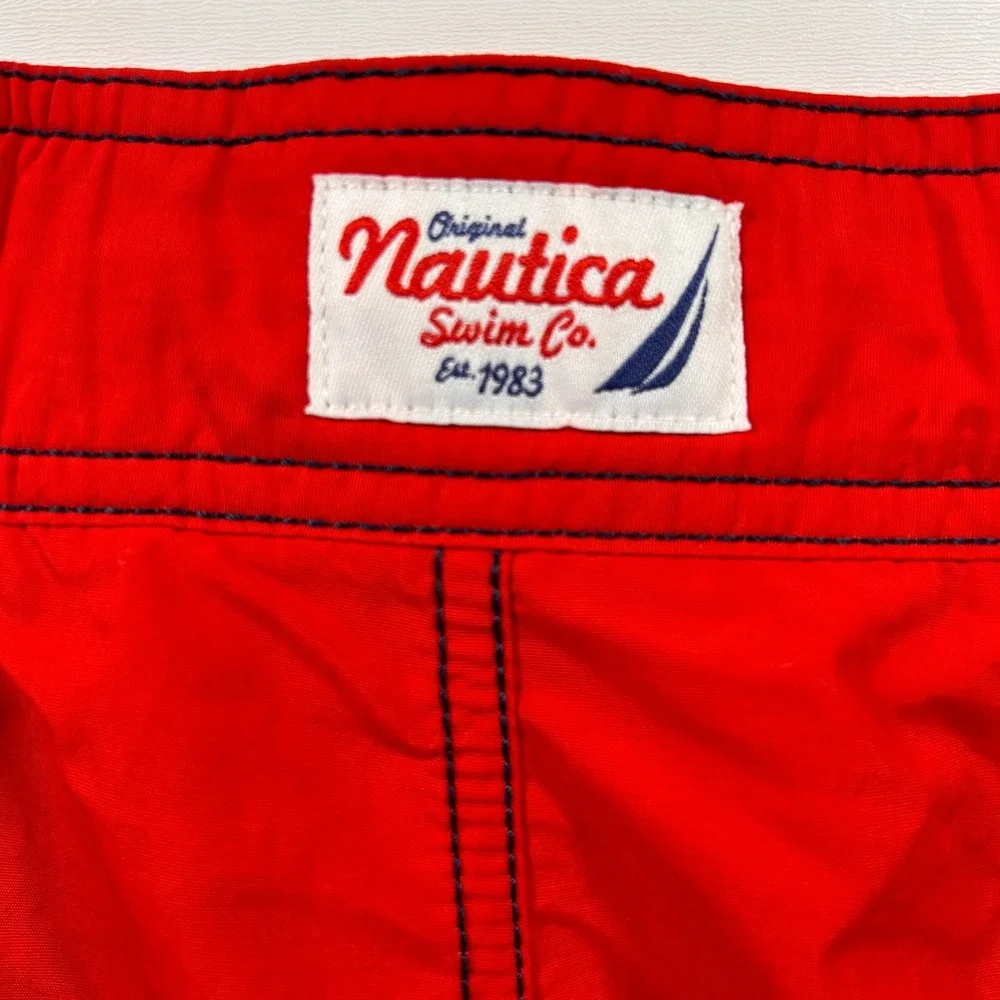 Nautica Colorblock Lined Swim Trunks Mens XL Red Navy Blue Quick Dry Mesh T14600